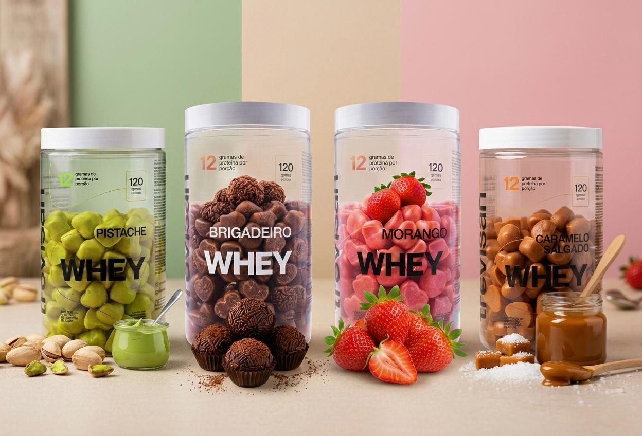 Super Combo: Whey Pistache + Whey Caramelo Salgado + Whey Morango + Whey Brigadeiro -